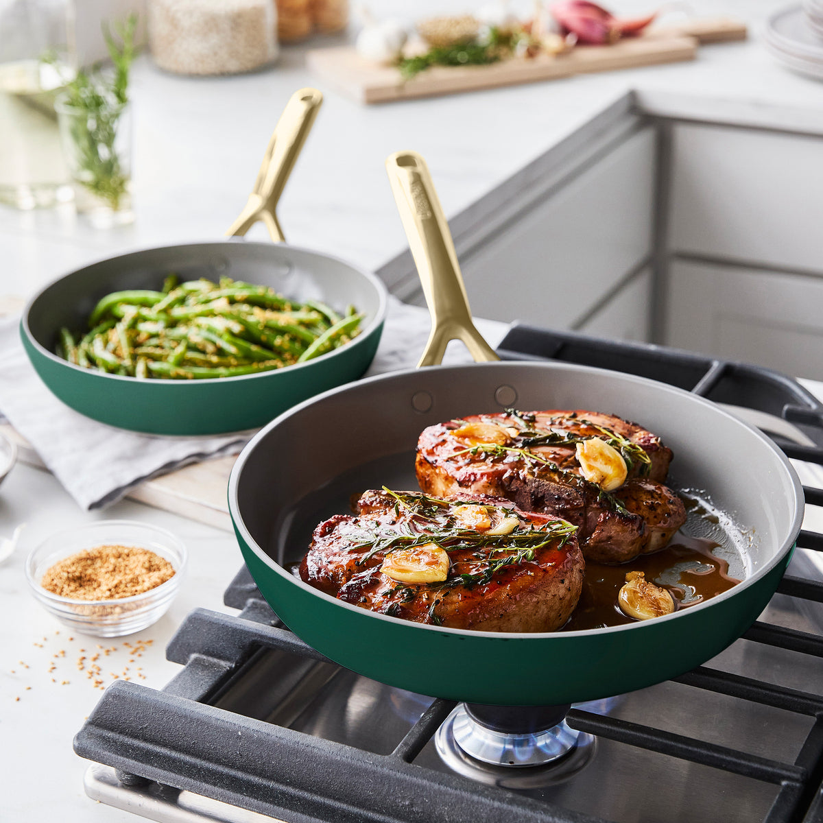 GP5 Colors Ceramic Nonstick 11-Piece Cookware Set with Champagne Handles | Rain Forest Green