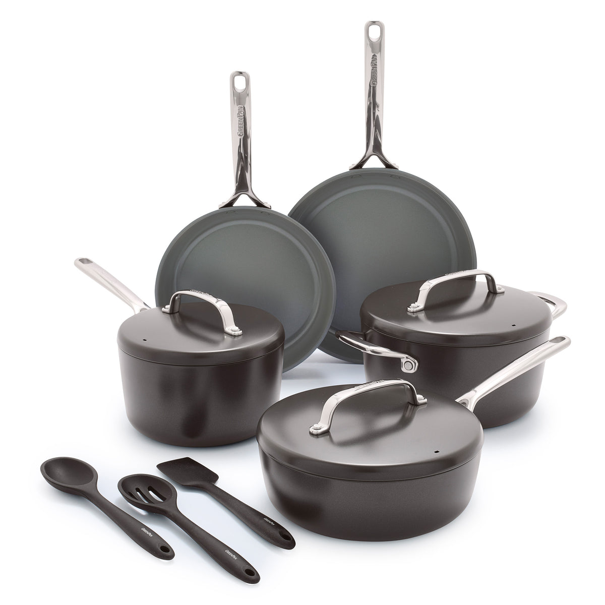 GP5 Colors Ceramic Nonstick 11-Piece Cookware Set with Mirror Handles | Cocoa