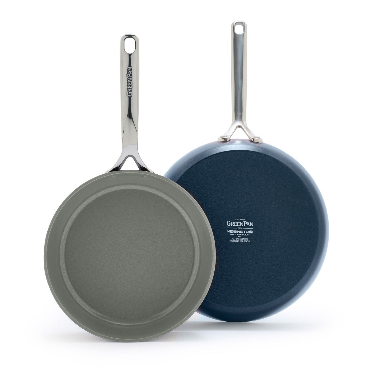 GP5 Colors Ceramic Nonstick 9.5" and 11" Frypan Set with Mirror Handles | Oxford Blue