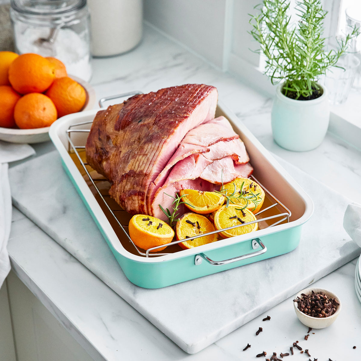 GreenLife Roaster With Stainless Steel Rack | Turquoise