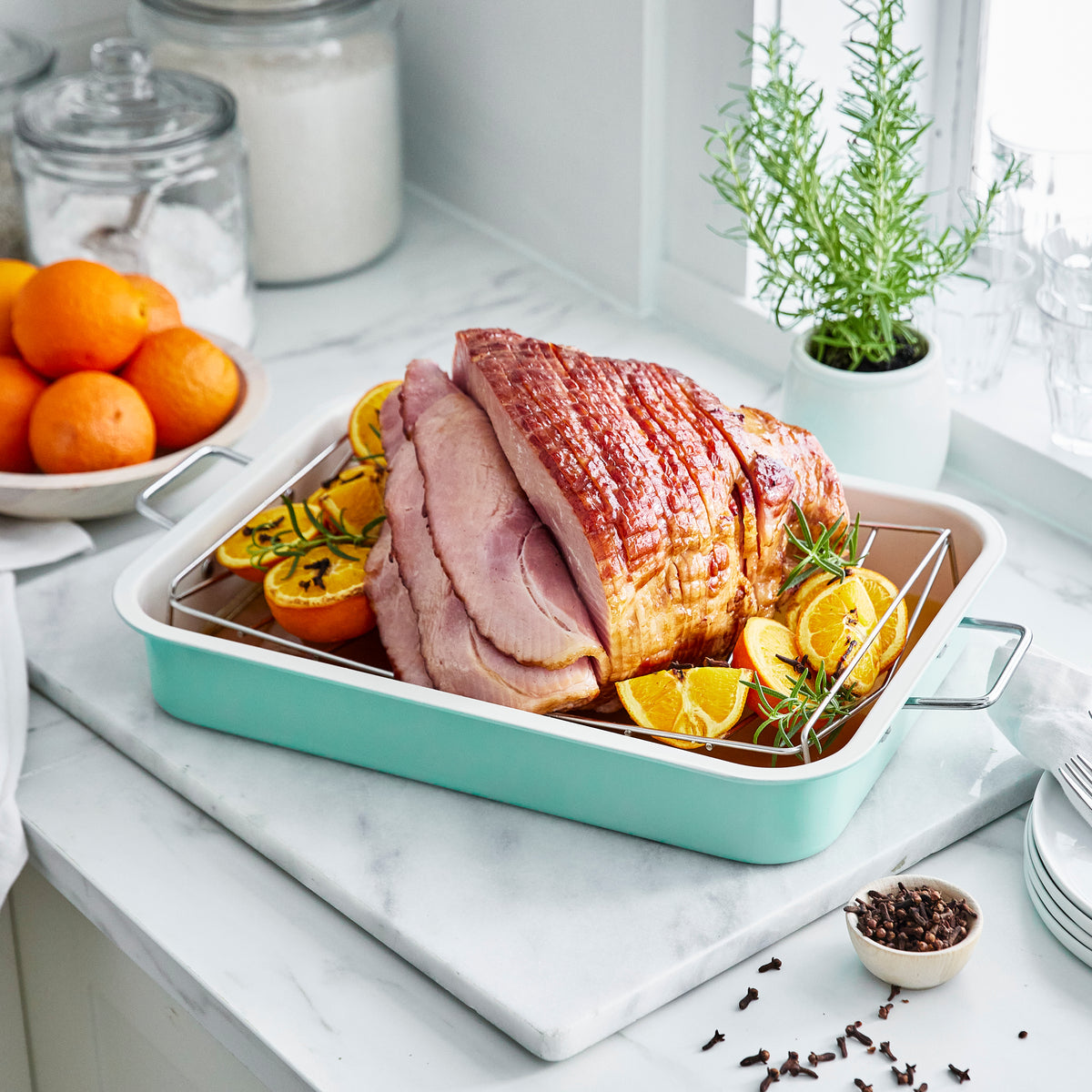 GreenLife Roaster With Stainless Steel Rack | Turquoise