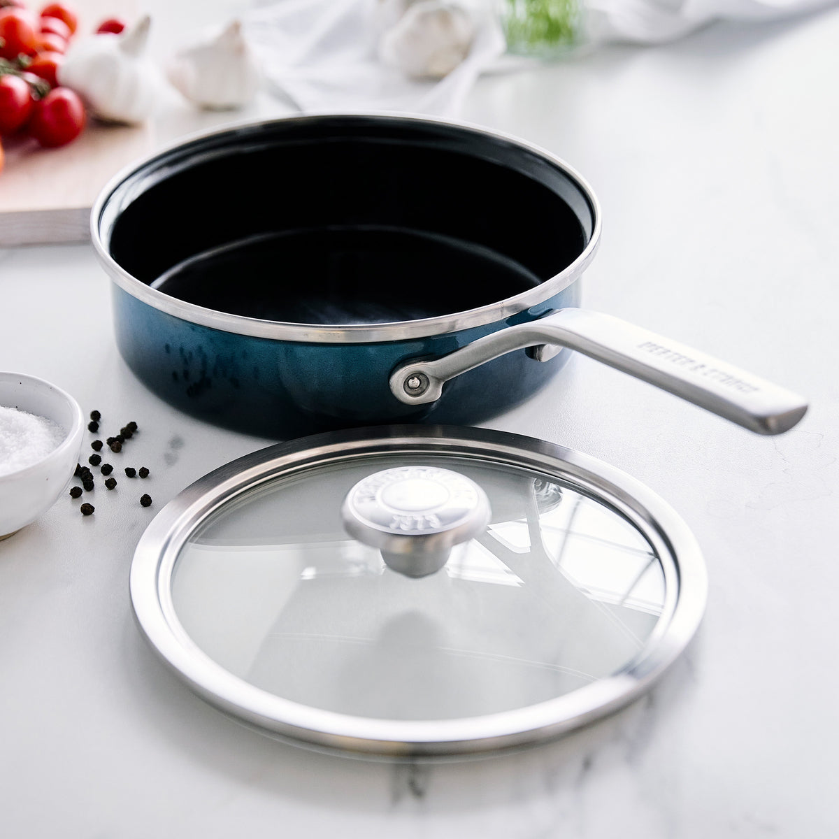 Merten & Storck Steel Core Enameled 2-Quart Sauté Pan with Lid | Aegean Teal