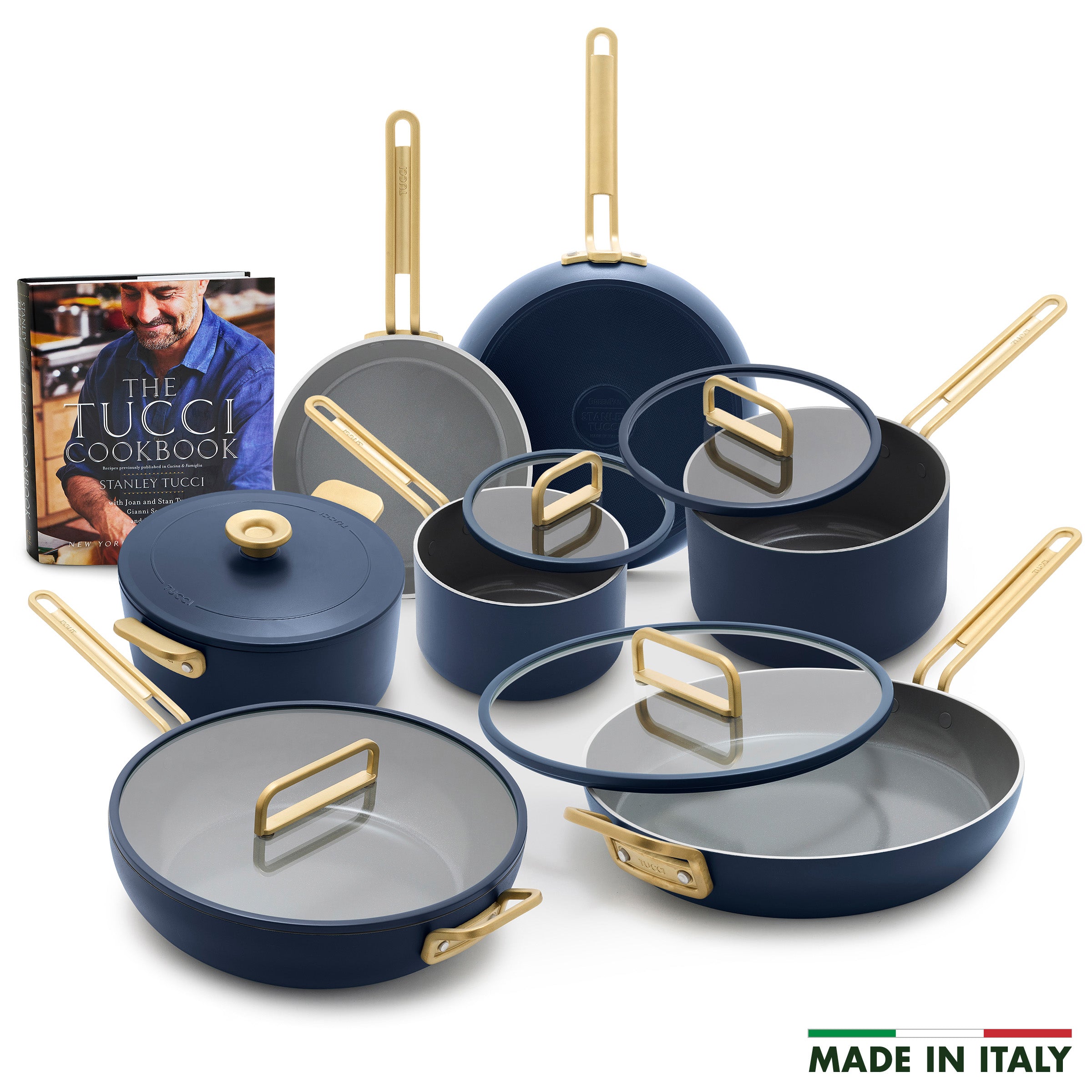 Stanley Tucci™ Ceramic Nonstick 11-Piece Cookware Set with the Tucci Cookbook | Marino Blue