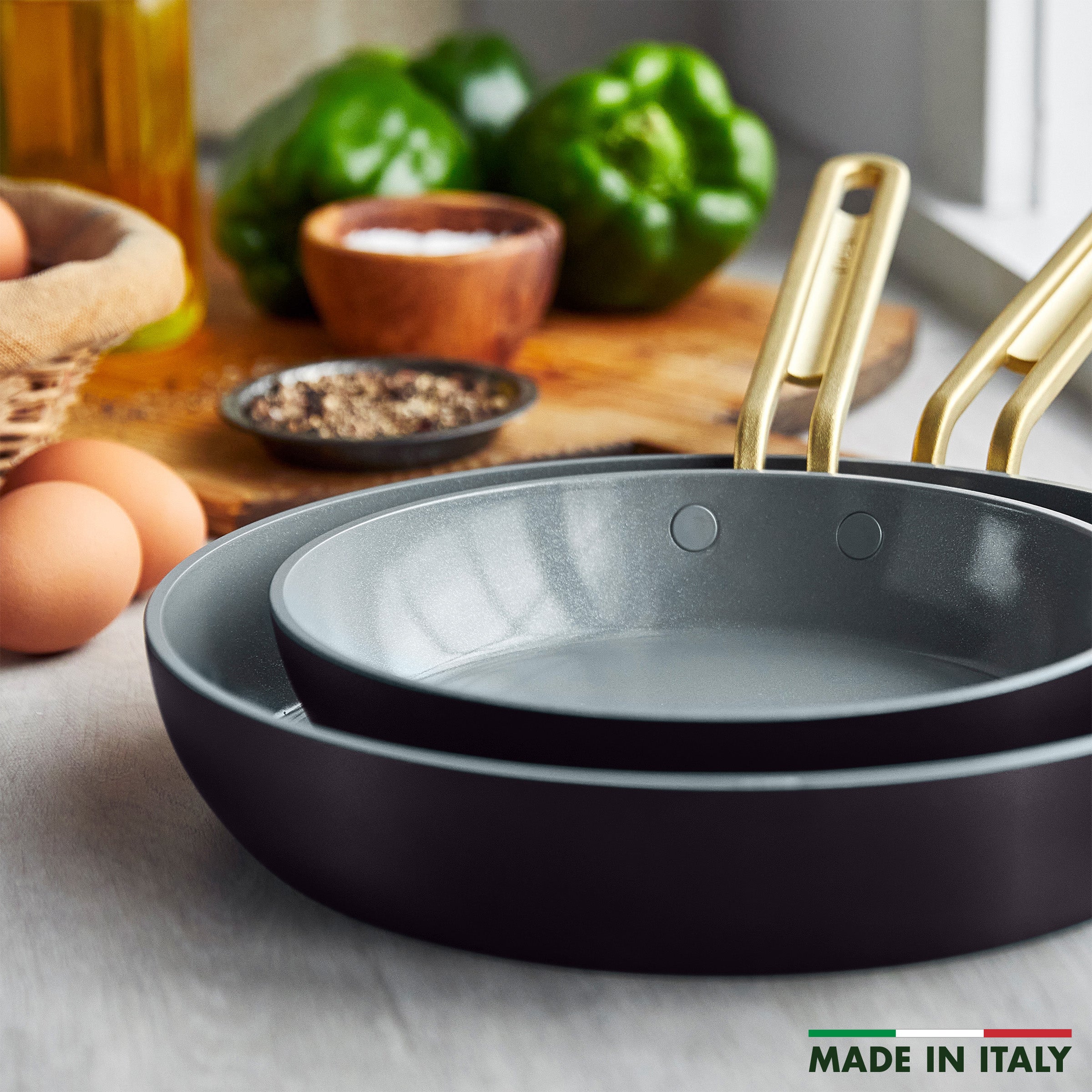Stanley Tucci™ Ceramic Nonstick 4-Piece Frypan Set with The Tucci Cookbook | Calabrian Fig