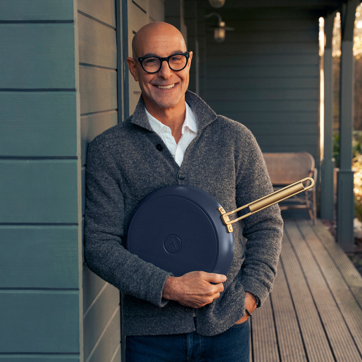 Stanley Tucci™ Ceramic Nonstick 4-Piece Frypan Set with The Tucci Cookbook | Marino Blue