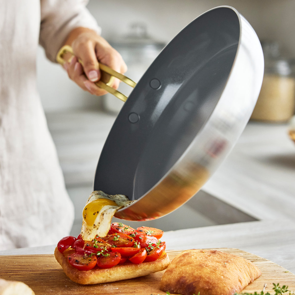 Stanley Tucci™ Stainless Steel Ceramic Nonstick 4-Piece Frypan Set with The Tucci Cookbook | Champagne Handles